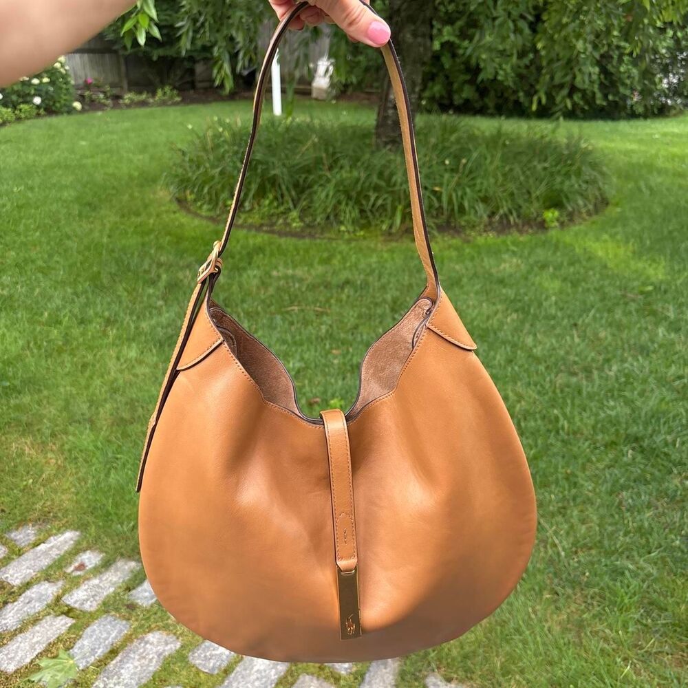 Polo Ralph Lauren Polo ID Tan Leather Shoulder hobo bag with adjustable strap